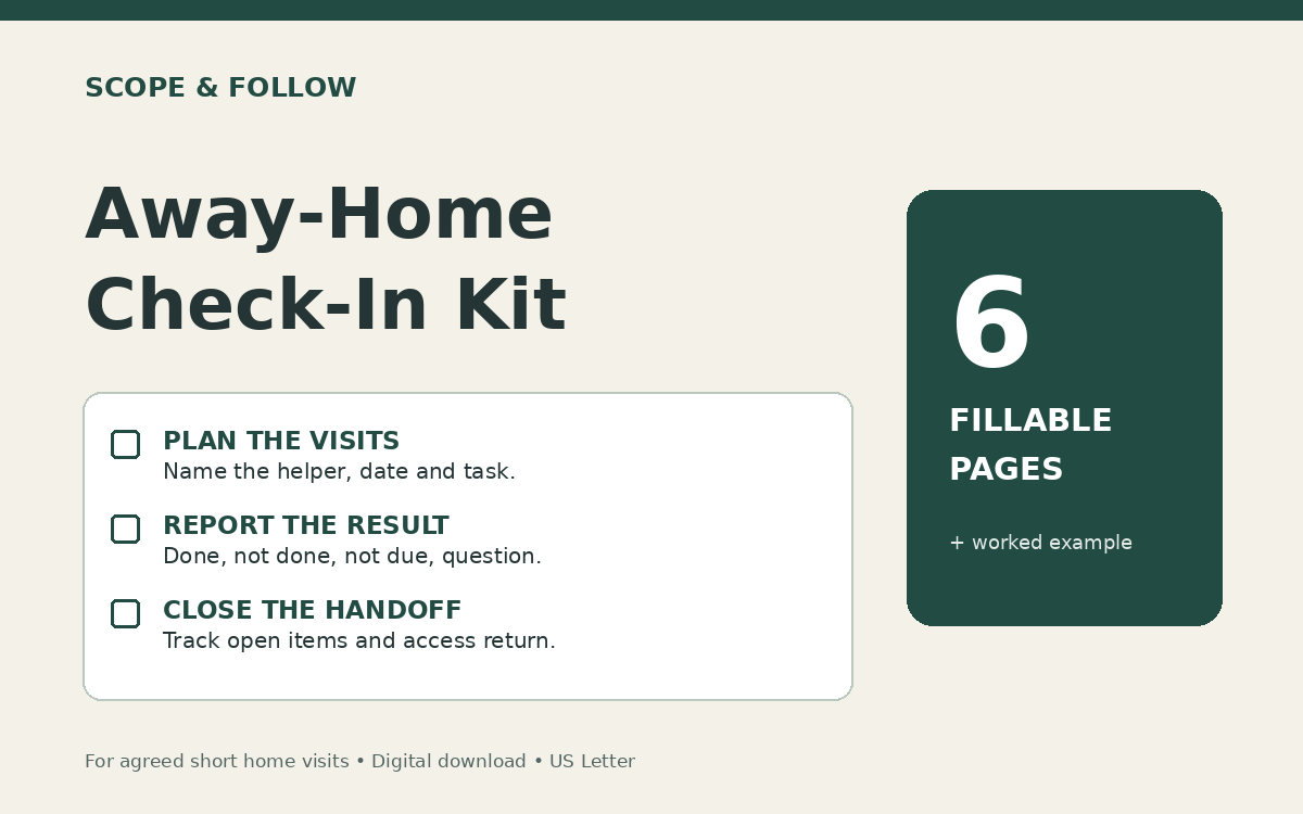 Away-Home Check-In Kit product cover. Digital files only.
